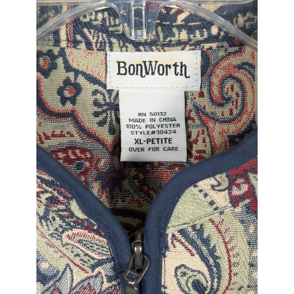 BonWorth XL Petite Tapestry Jacket Paisley Print Full Zip Up Coat - Picture 3 of 6
